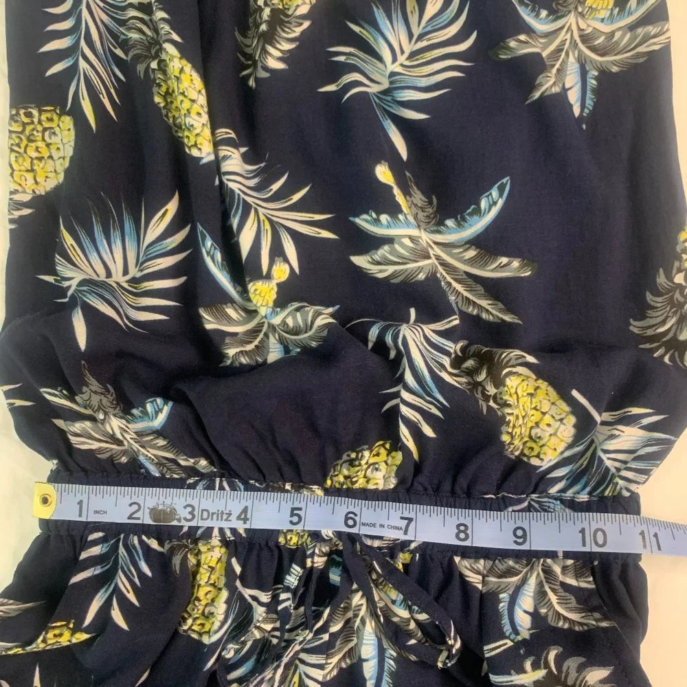 Navy blue island Tropical‎ Pineapple Palm Strapless Romper Cover-up with Pockets